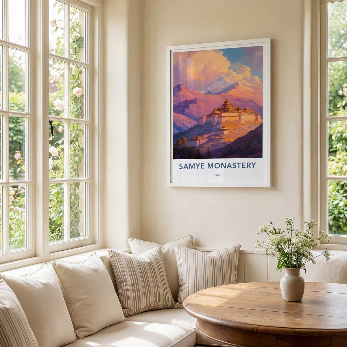 Samye Monastery Poster - Tibet Travel Art - Himalayan Monastery Peaks Wall Decor