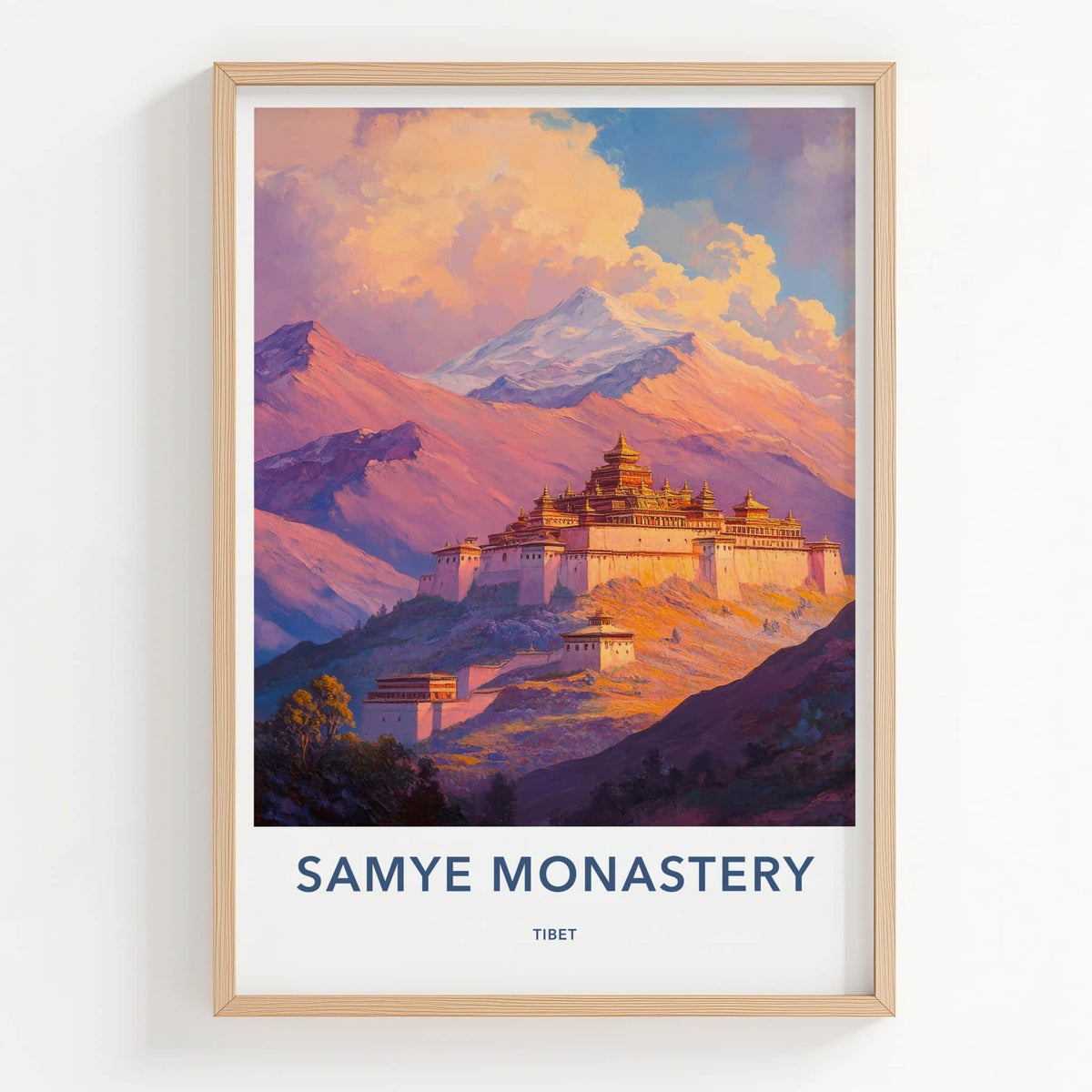 Samye Monastery Poster - Tibet Travel Art - Himalayan Monastery Peaks Wall Decor
