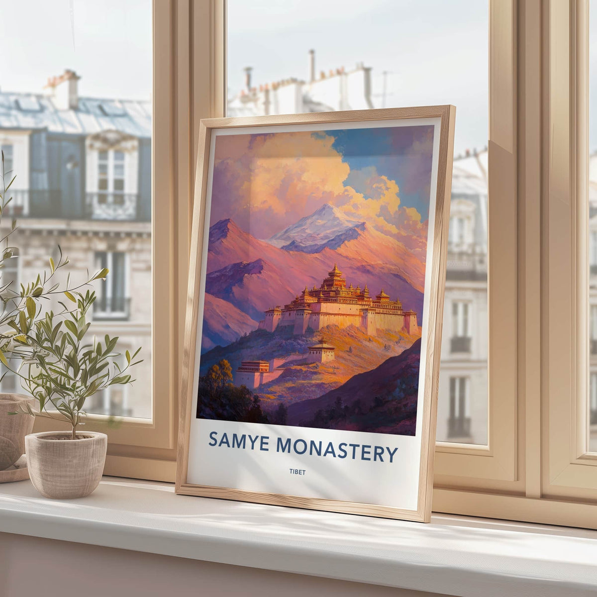 Samye Monastery Poster - Tibet Travel Art - Himalayan Monastery Peaks Wall Decor