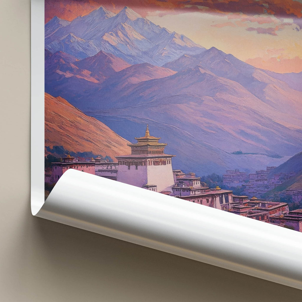 Samye Monastery Poster - Tibet Travel Art - Monastery Mountain Sunset Wall Decor