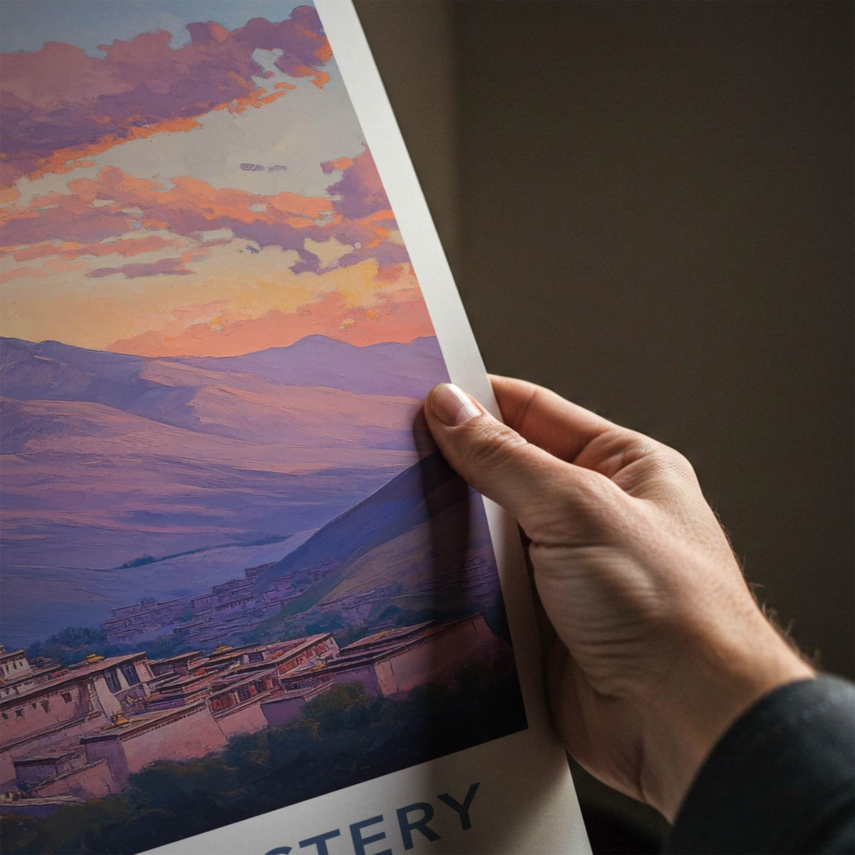 Samye Monastery Poster - Tibet Travel Art - Monastery Mountain Sunset Wall Decor
