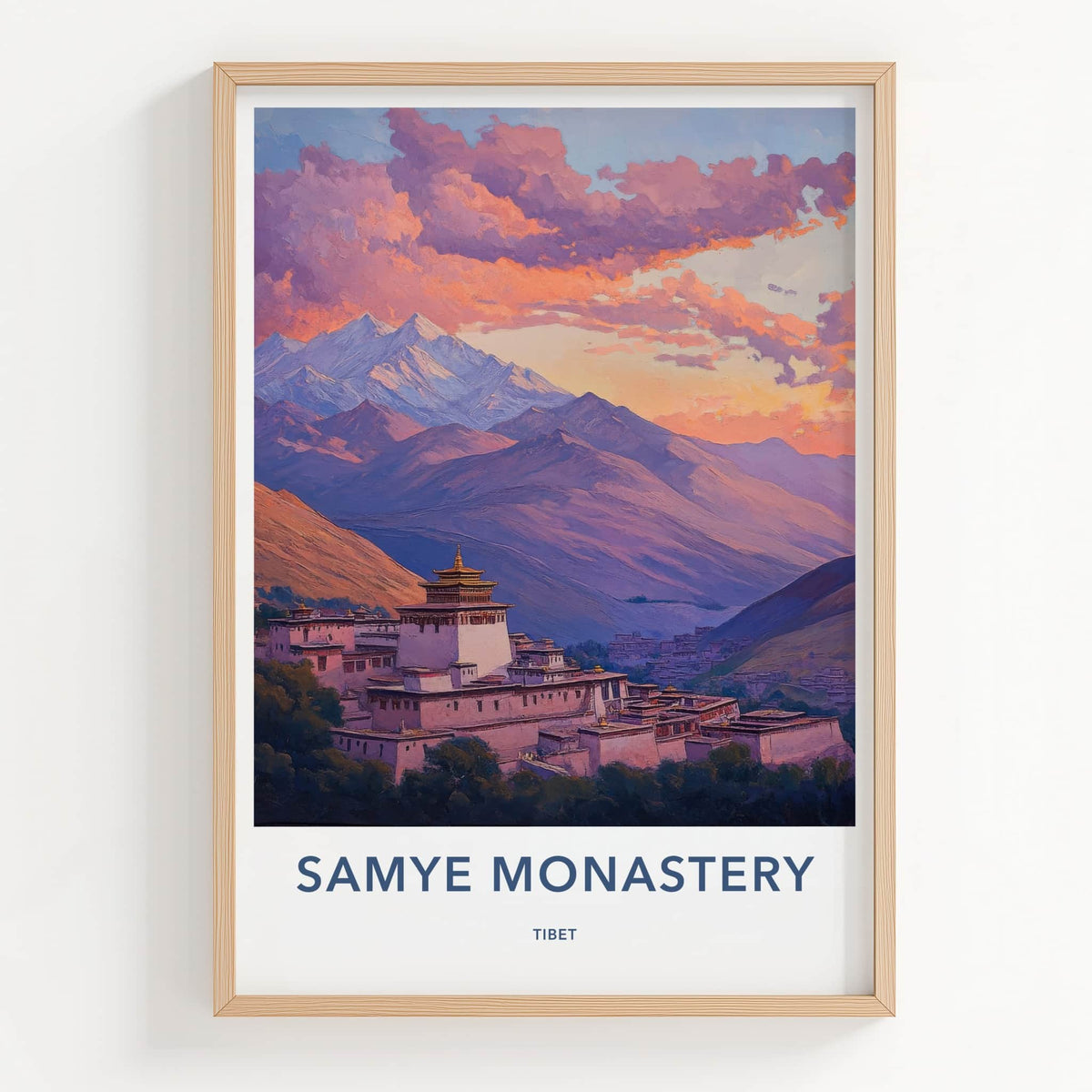 Samye Monastery Poster - Tibet Travel Art - Monastery Mountain Sunset Wall Decor