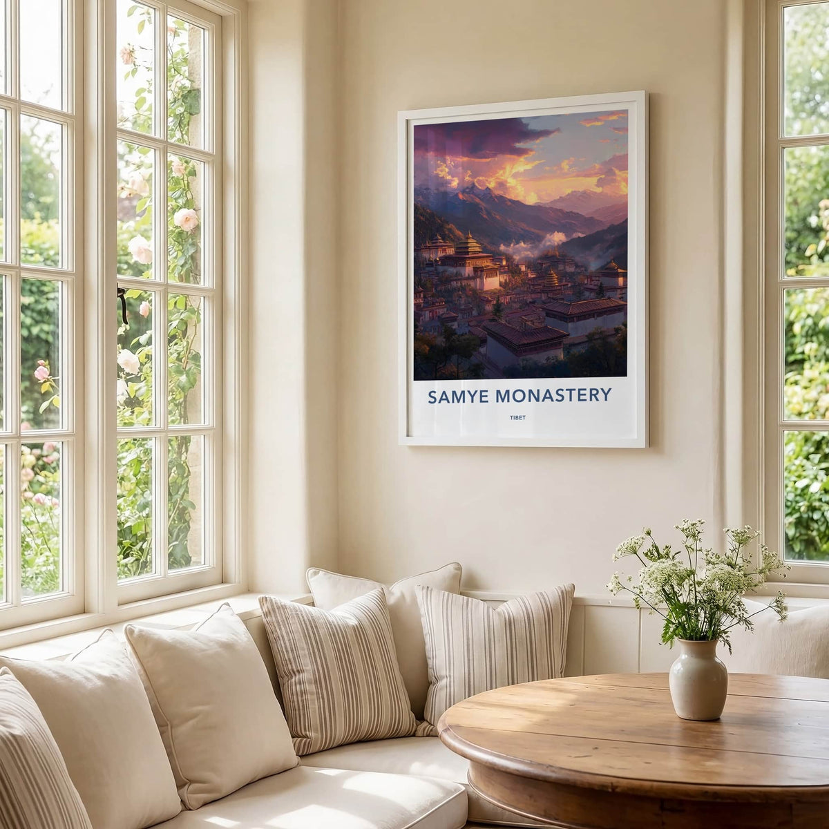 Samye Monastery Poster - Tibet Travel Art - Sunset Mountain Monastery Home Decor