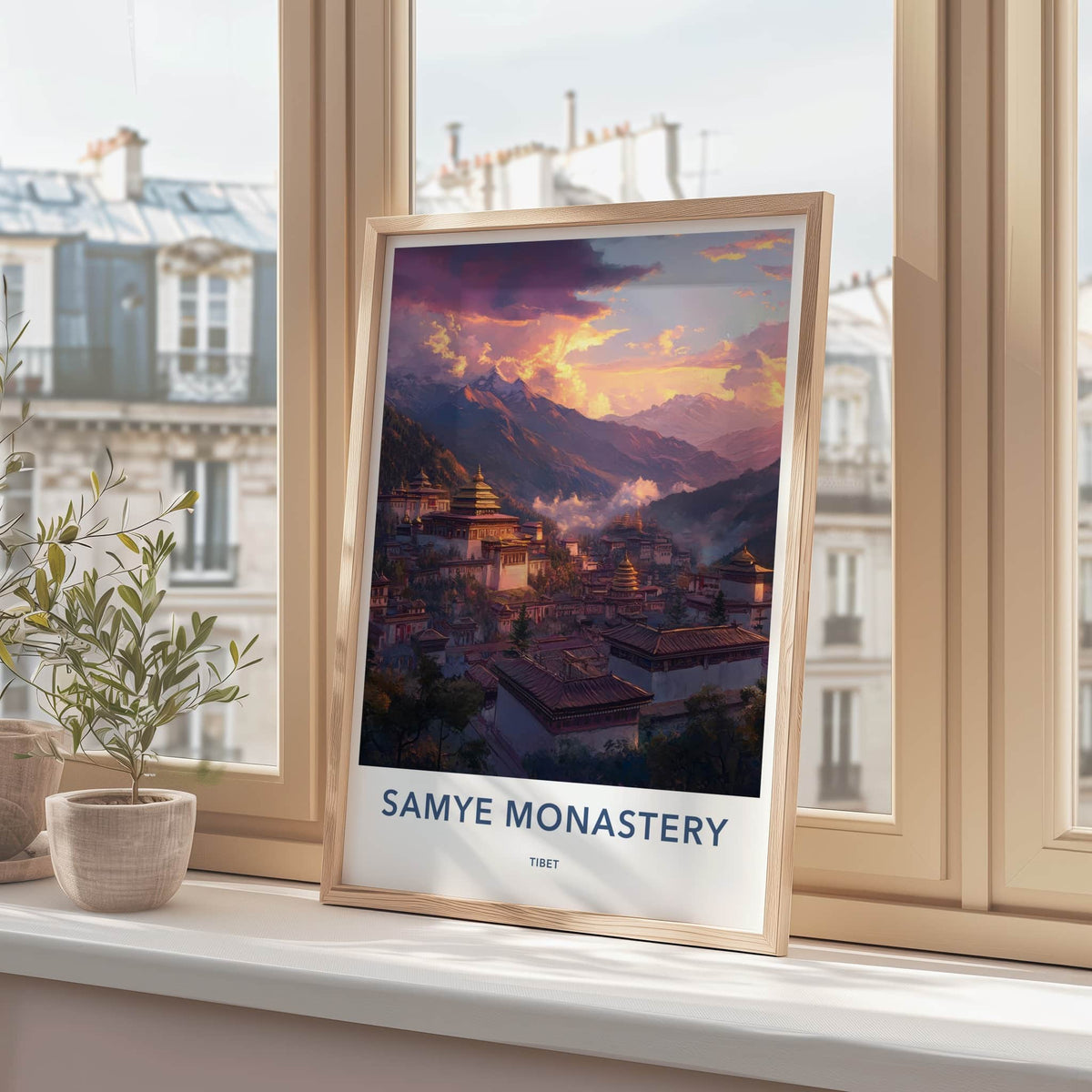 Samye Monastery Poster - Tibet Travel Art - Sunset Mountain Monastery Home Decor