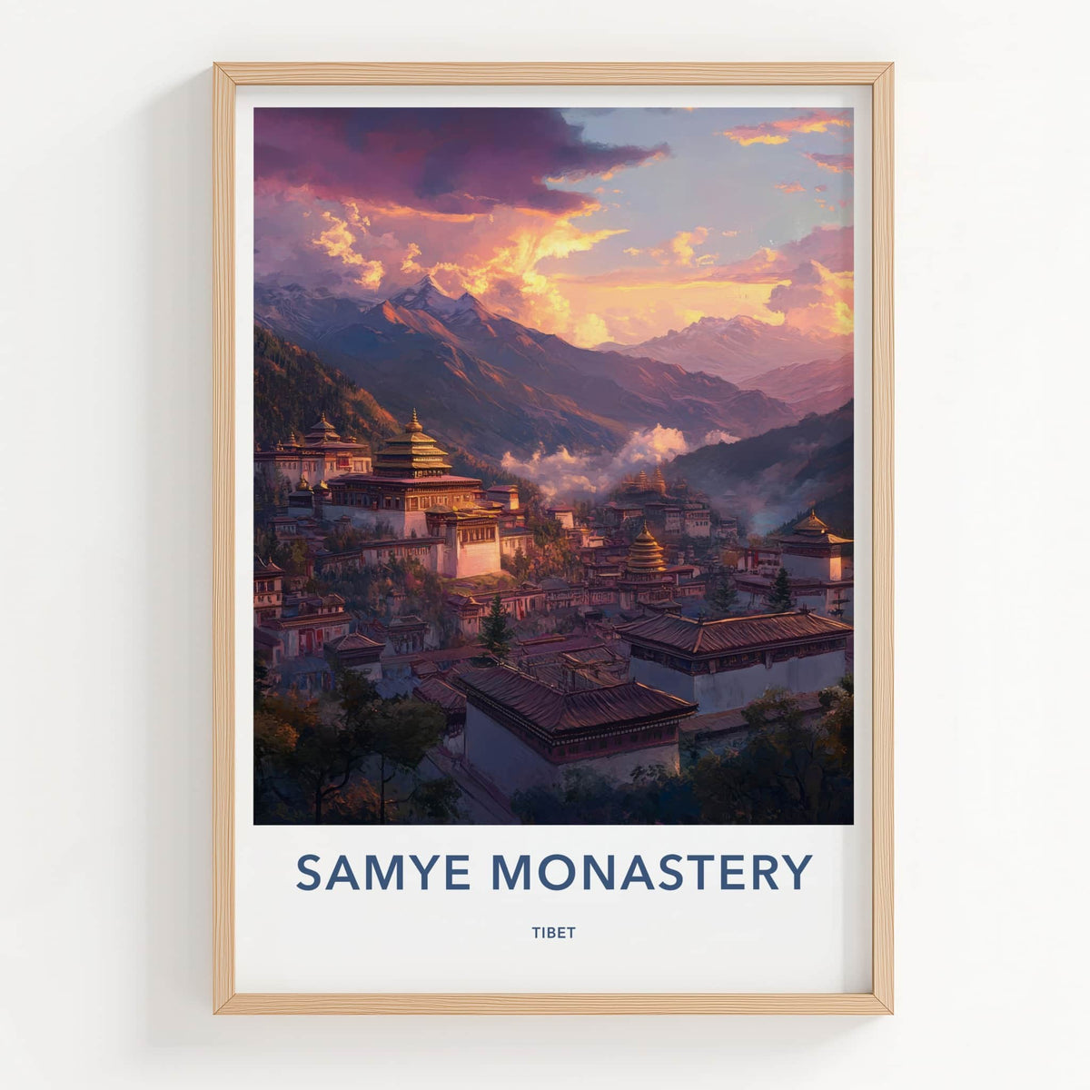 Samye Monastery Poster - Tibet Travel Art - Sunset Mountain Monastery Home Decor