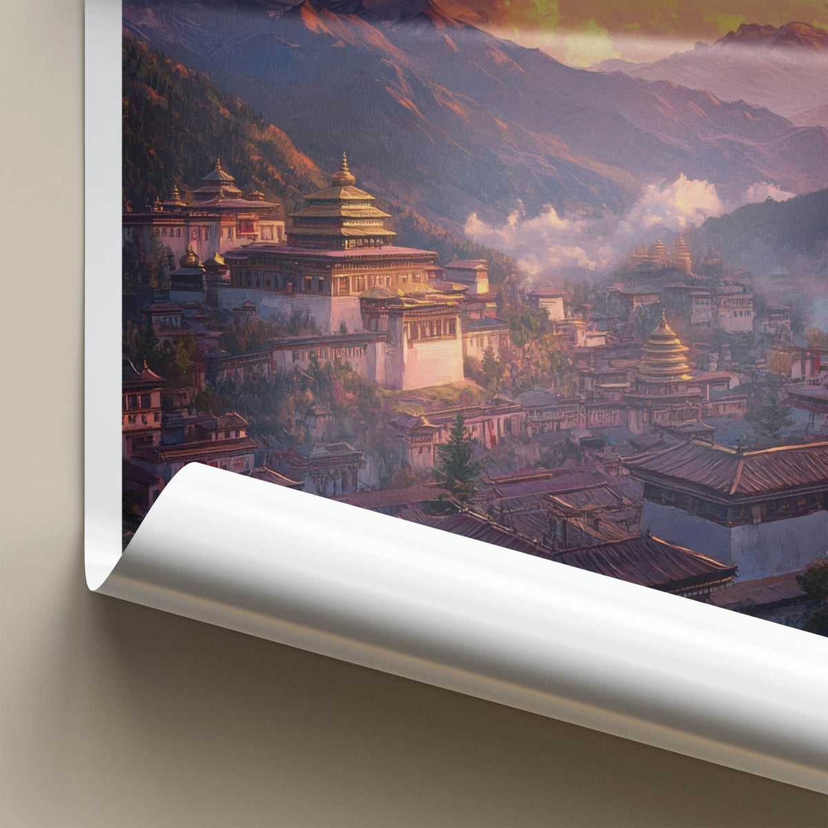 Samye Monastery Poster - Tibet Travel Art - Sunset Mountain Monastery Home Decor