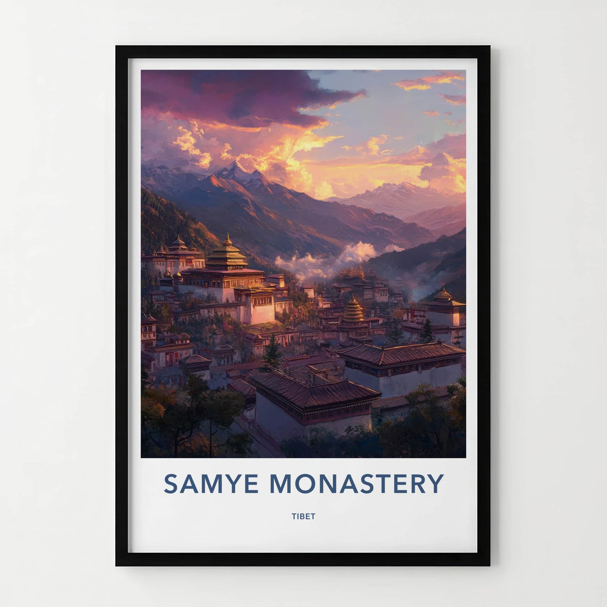 Samye Monastery Poster - Tibet Travel Art - Sunset Mountain Monastery Home Decor