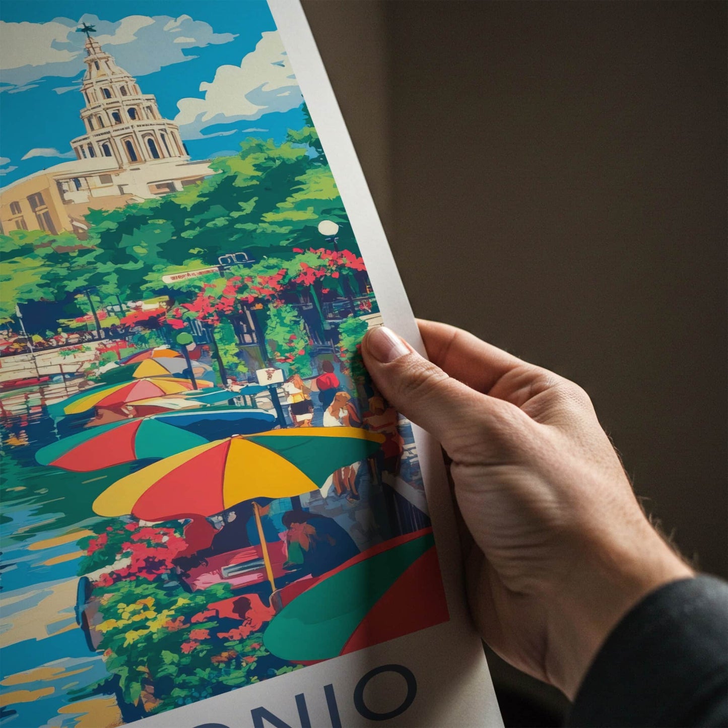 San Antonio Poster - Texas Travel Art - Colorful Riverwalk Boats Home Decor