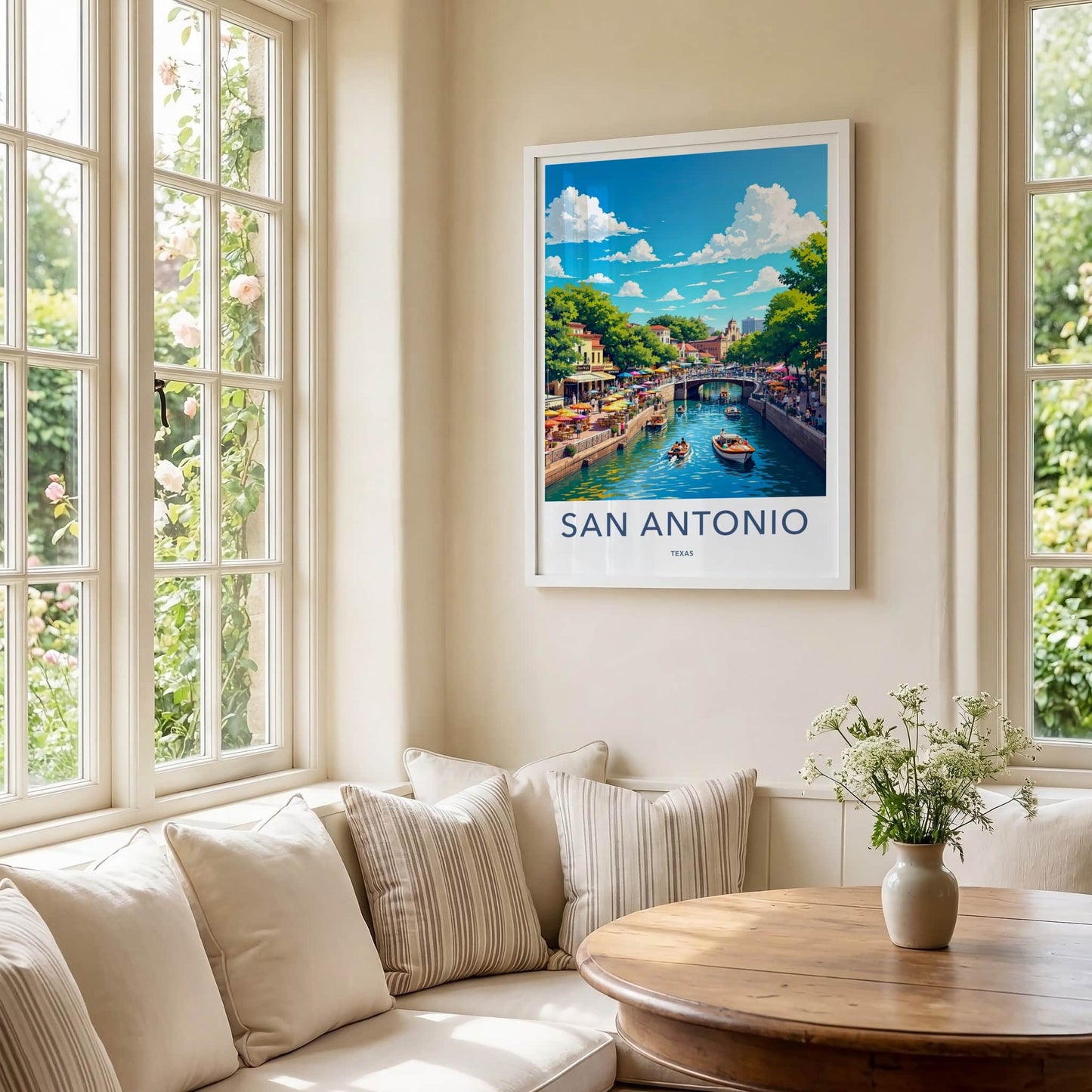 San Antonio Poster - Texas Travel Art - Lively Riverside Buildings Home Decor