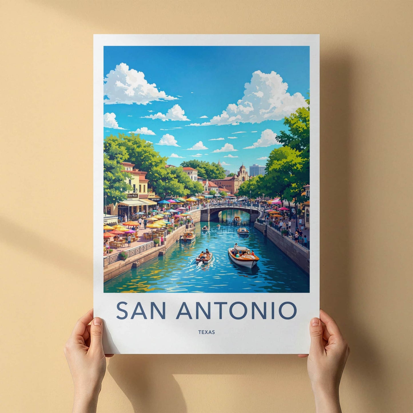 San Antonio Poster - Texas Travel Art - Lively Riverside Buildings Home Decor