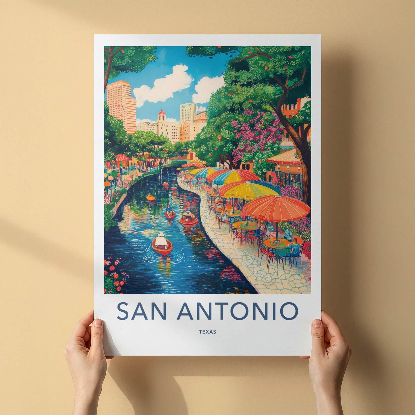 San Antonio Poster - Texas Travel Art - Lively Riverwalk City Home Decor