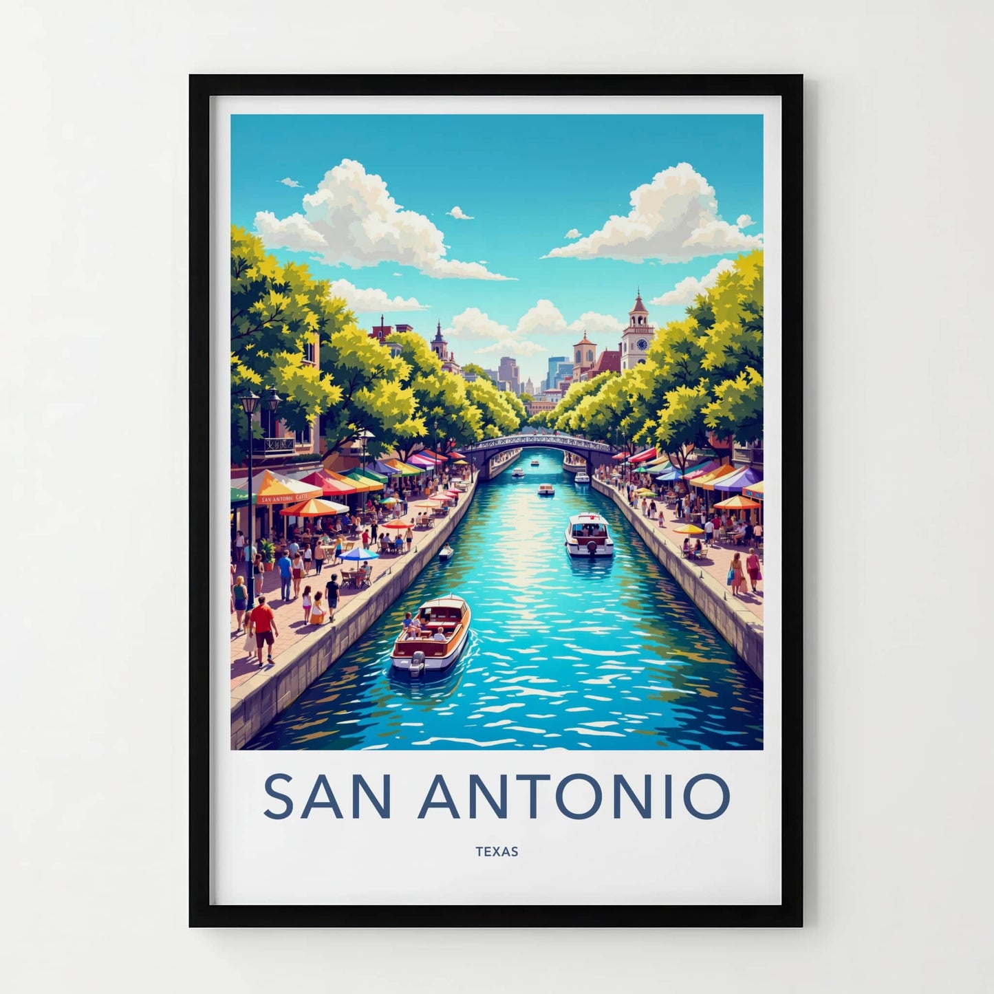San Antonio Poster - Texas Travel Art - Vibrant Riverwalk Scene Home Decor