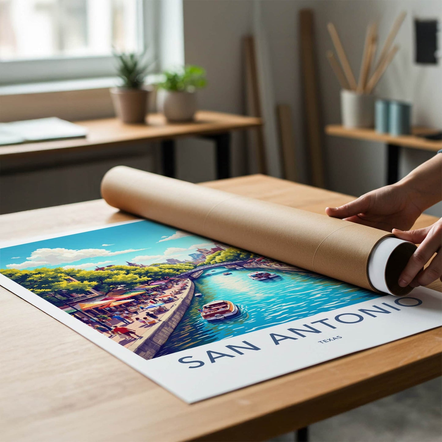 San Antonio Poster - Texas Travel Art - Vibrant Riverwalk Scene Home Decor