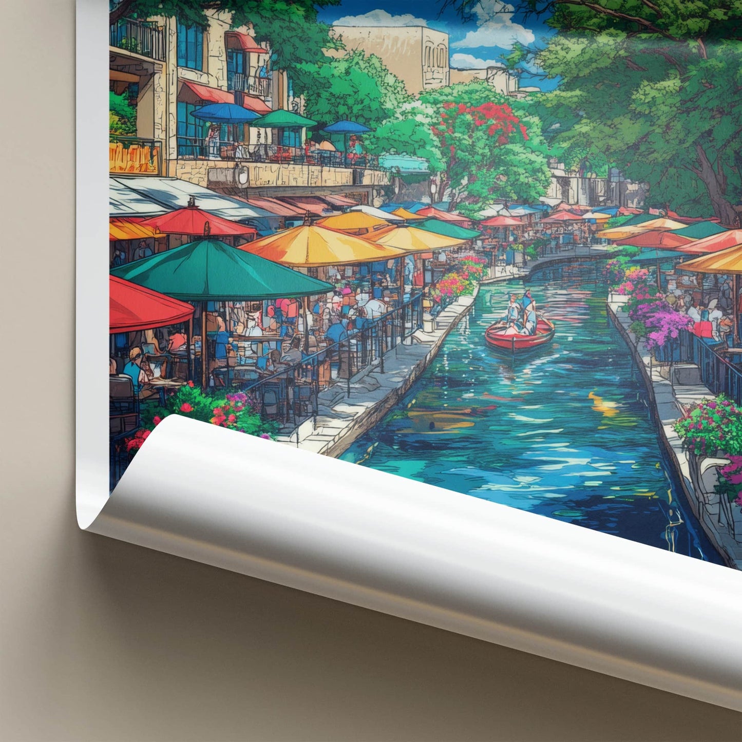 San Antonio Poster - Texas Travel Art - Vibrant Riverwalk Scene Home Decor