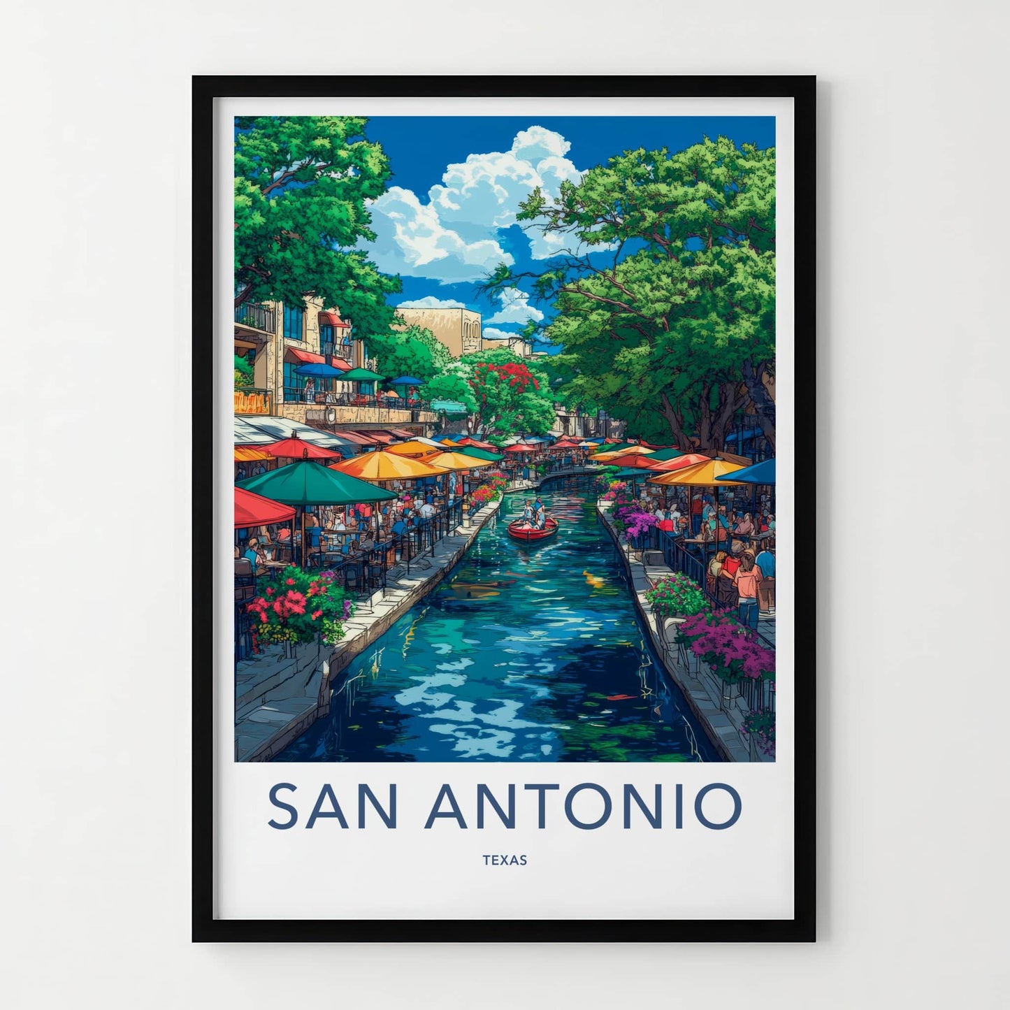 San Antonio Poster - Texas Travel Art - Vibrant Riverwalk Scene Home Decor
