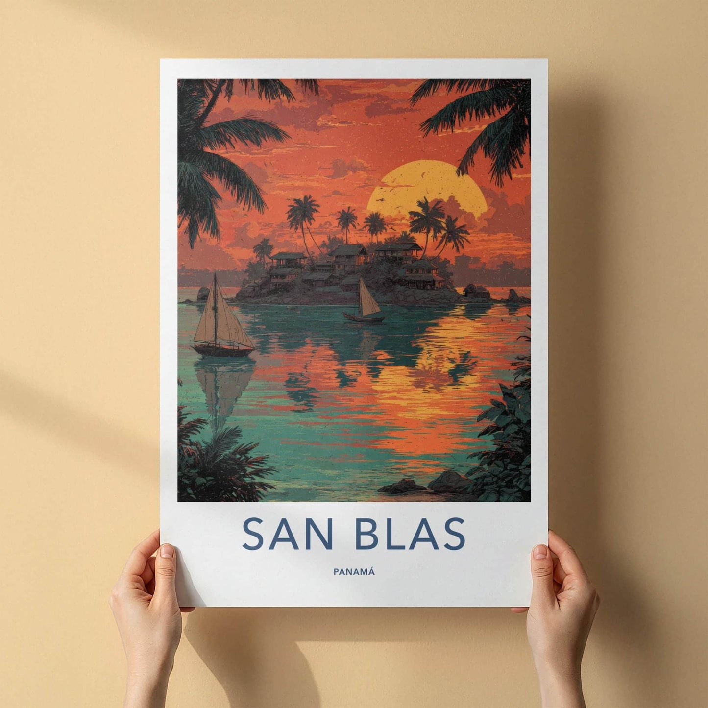 San Blas Poster - Panama Travel Art - Tropical Island Sunset Home Decor