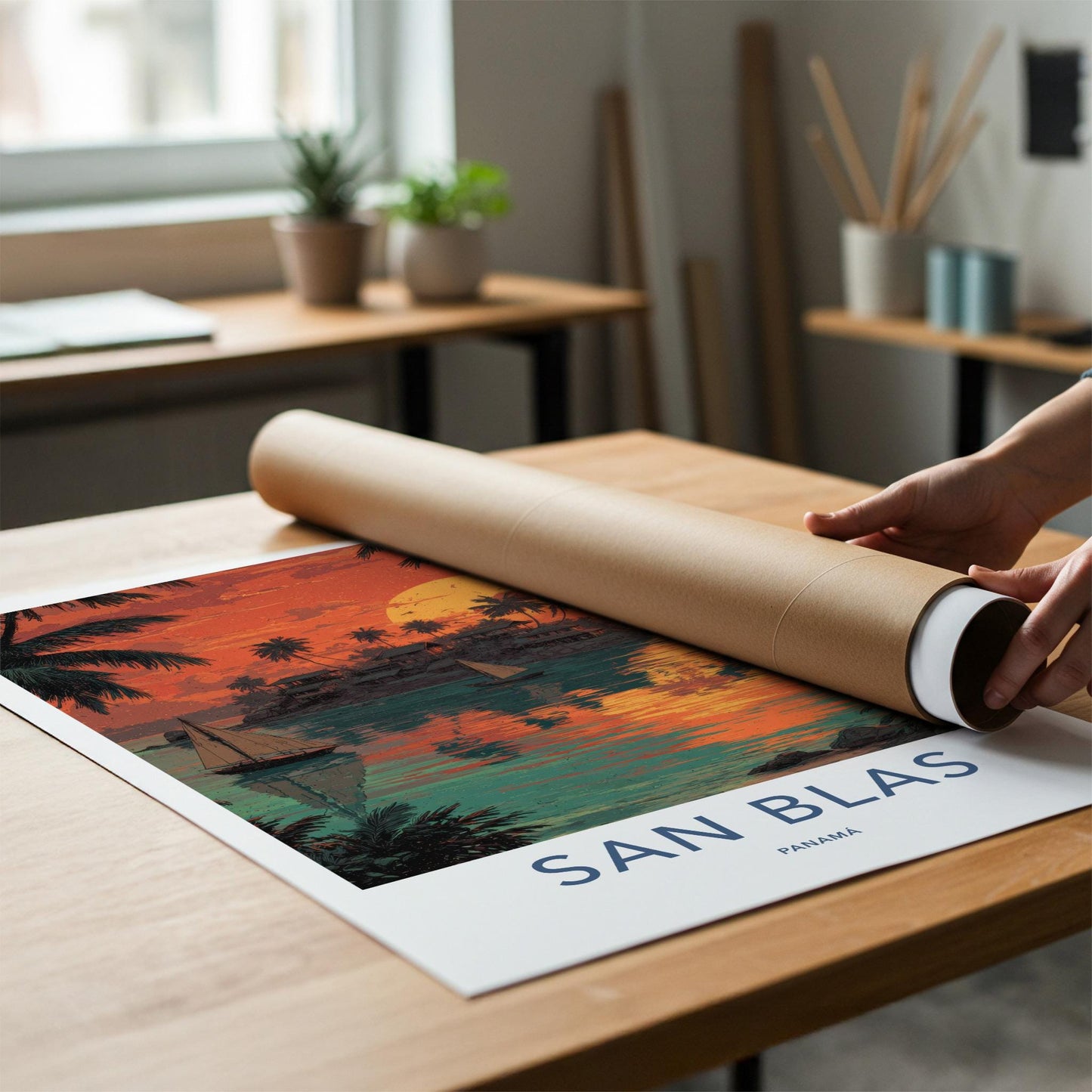 San Blas Poster - Panama Travel Art - Tropical Island Sunset Home Decor