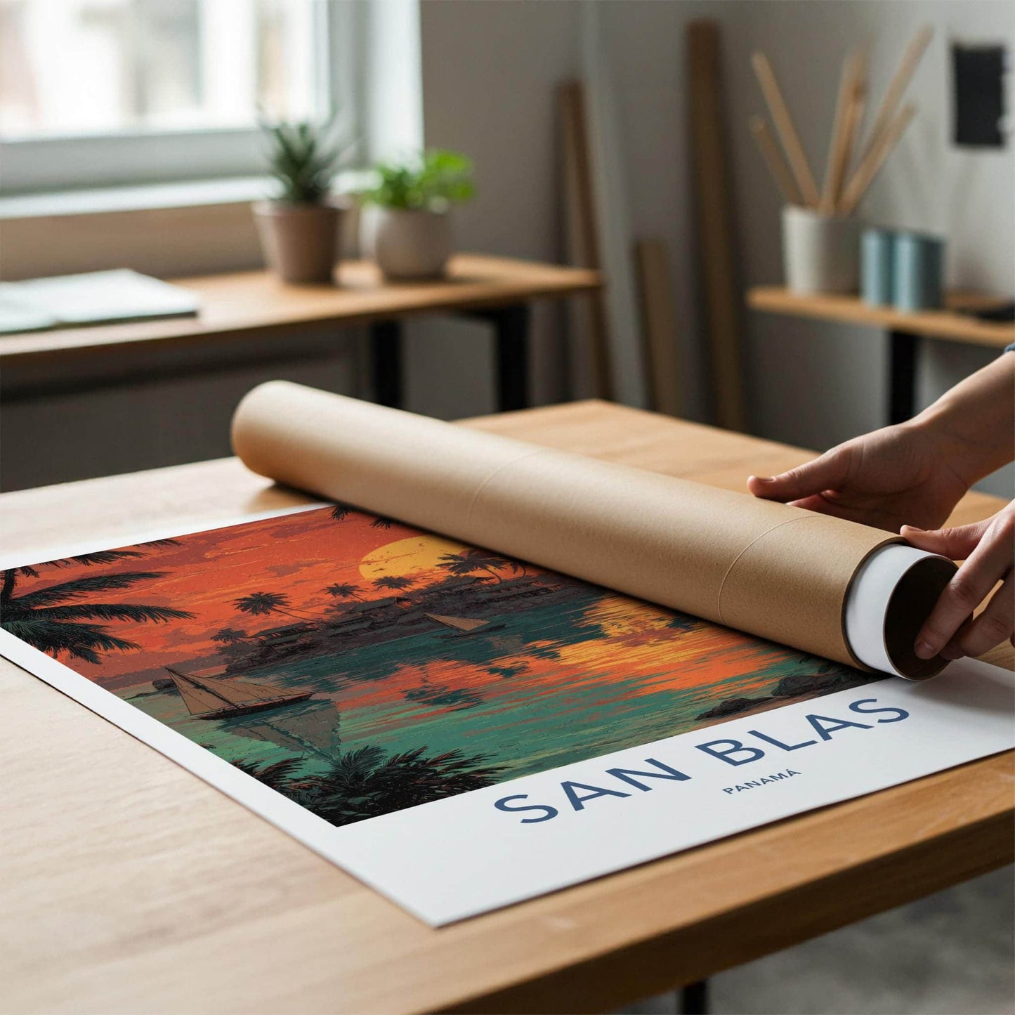 San Blas Poster - Panama Travel Art - Tropical Island Sunset Home Decor