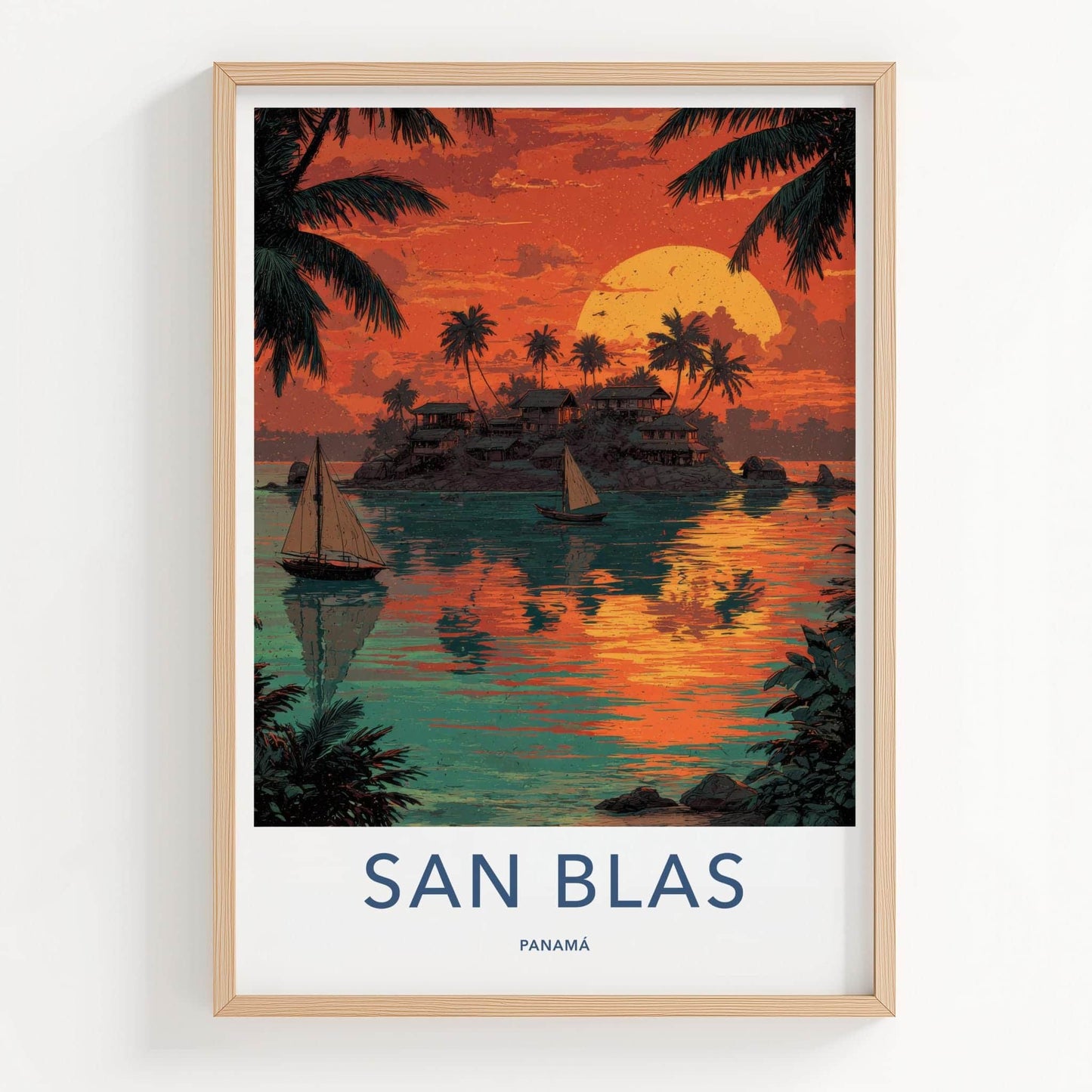 San Blas Poster - Panama Travel Art - Tropical Island Sunset Home Decor