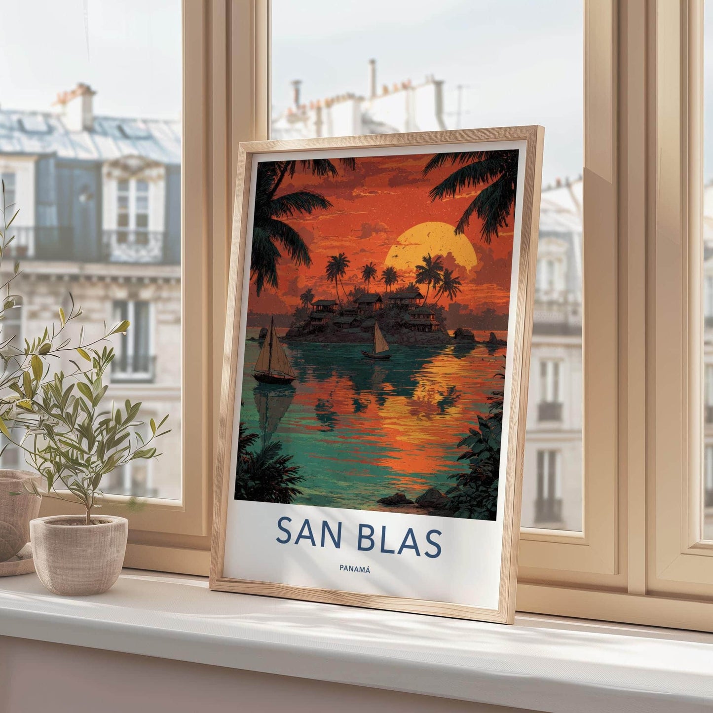 San Blas Poster - Panama Travel Art - Tropical Island Sunset Home Decor