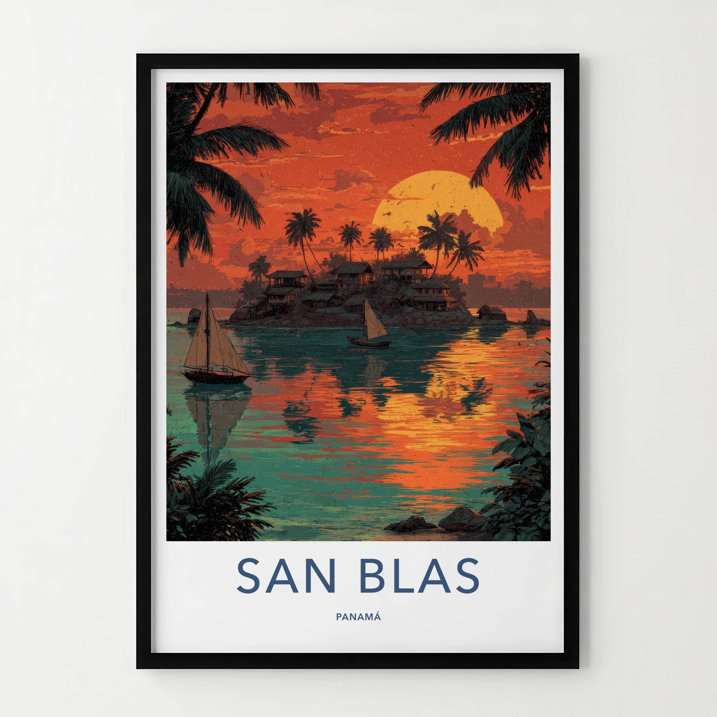 San Blas Poster - Panama Travel Art - Tropical Island Sunset Home Decor