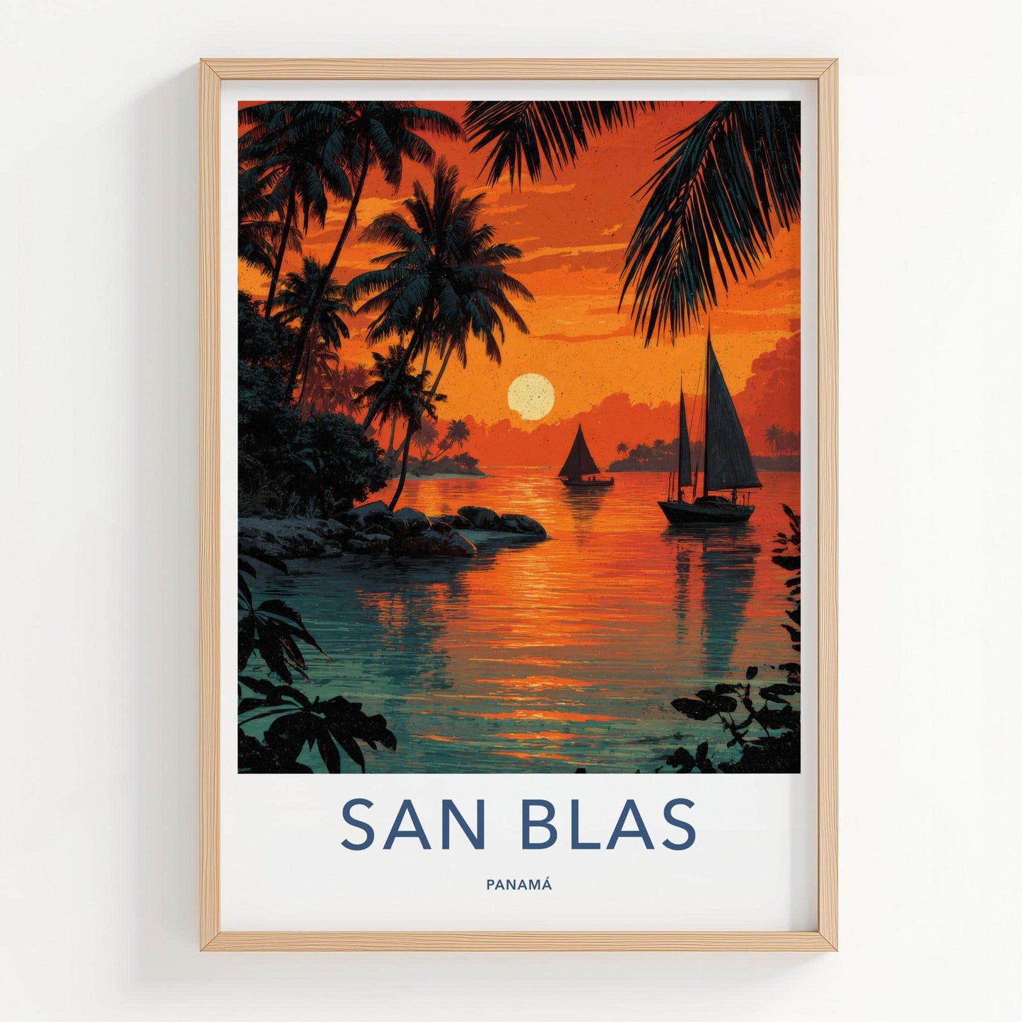 San Blas Poster - Panama Travel Art - Tropical Sunset Sail Wall Decor