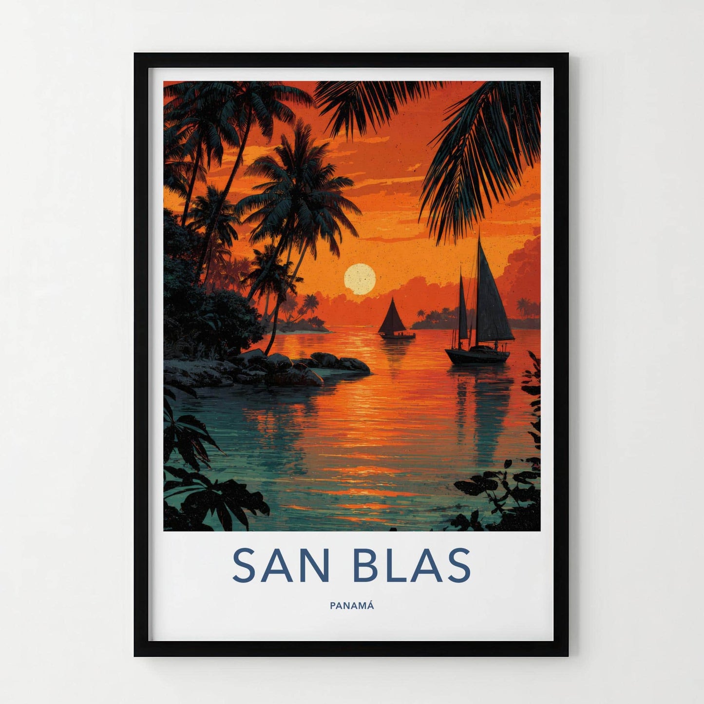 San Blas Poster - Panama Travel Art - Tropical Sunset Sail Wall Decor