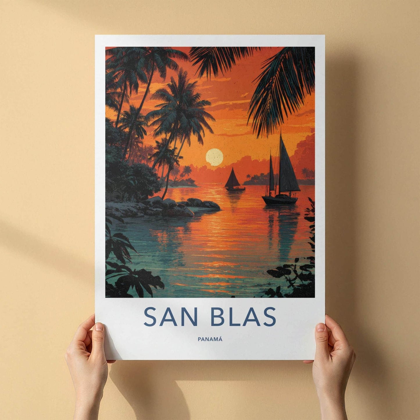 San Blas Poster - Panama Travel Art - Tropical Sunset Sail Wall Decor