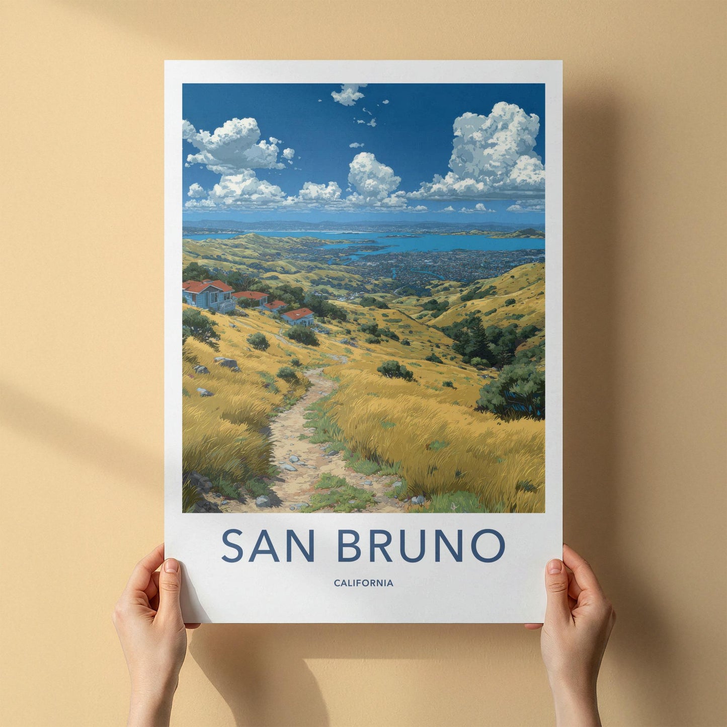 San Bruno Poster - California Art Print - Golden Hills Pathway Home Decor