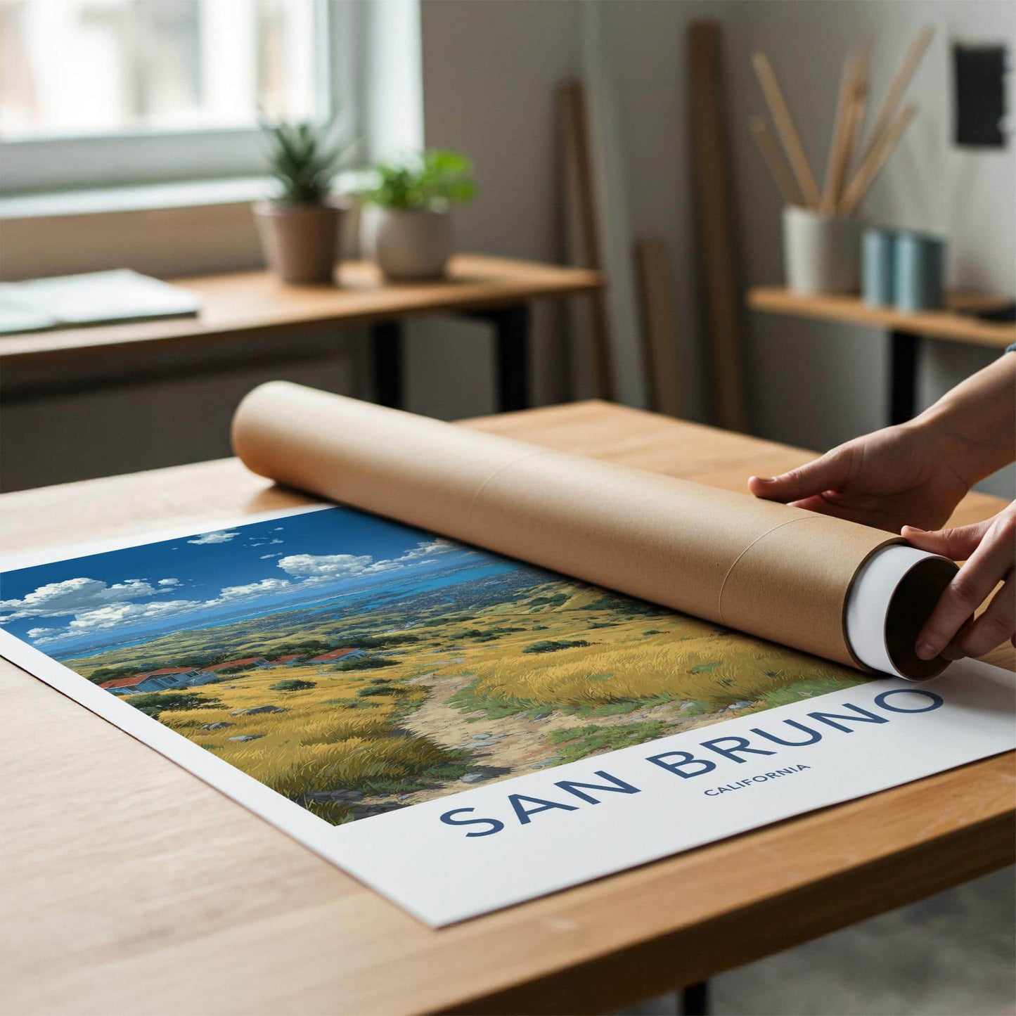 San Bruno Poster - California Art Print - Golden Hills Pathway Home Decor