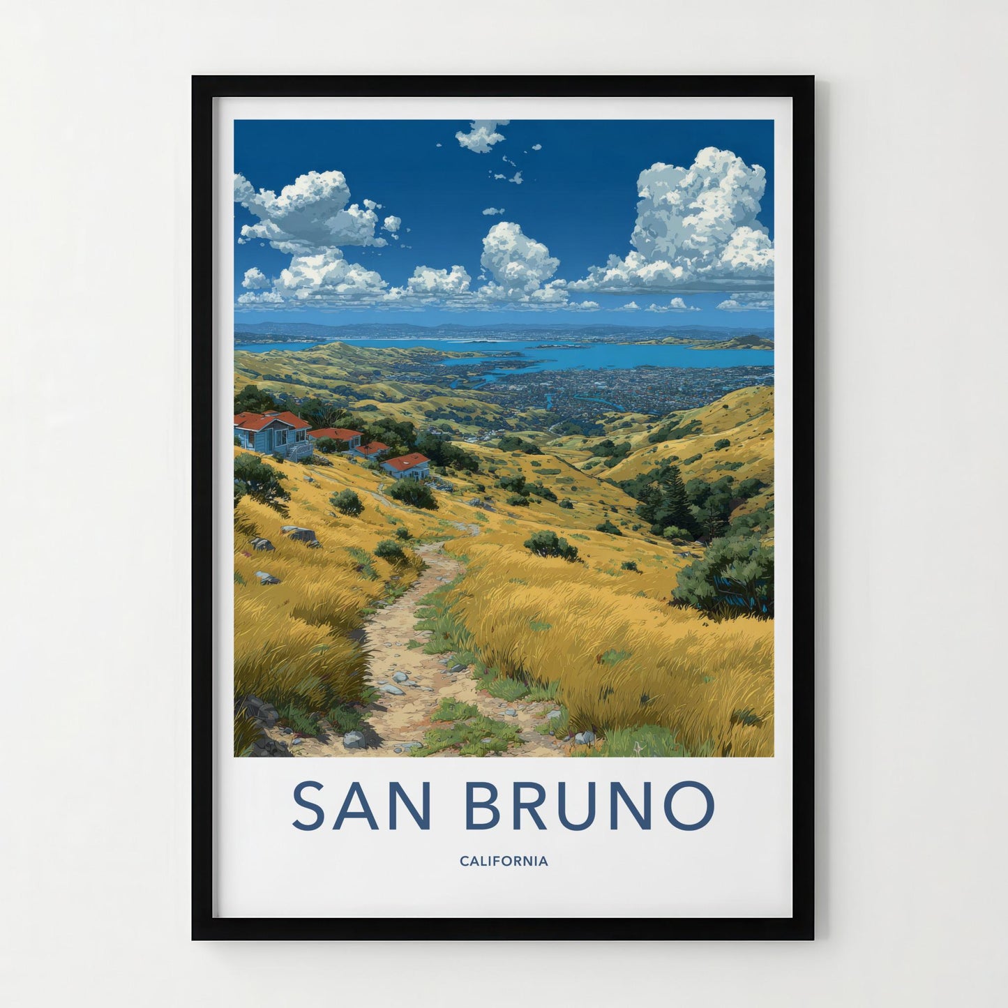 San Bruno Poster - California Art Print - Golden Hills Pathway Home Decor