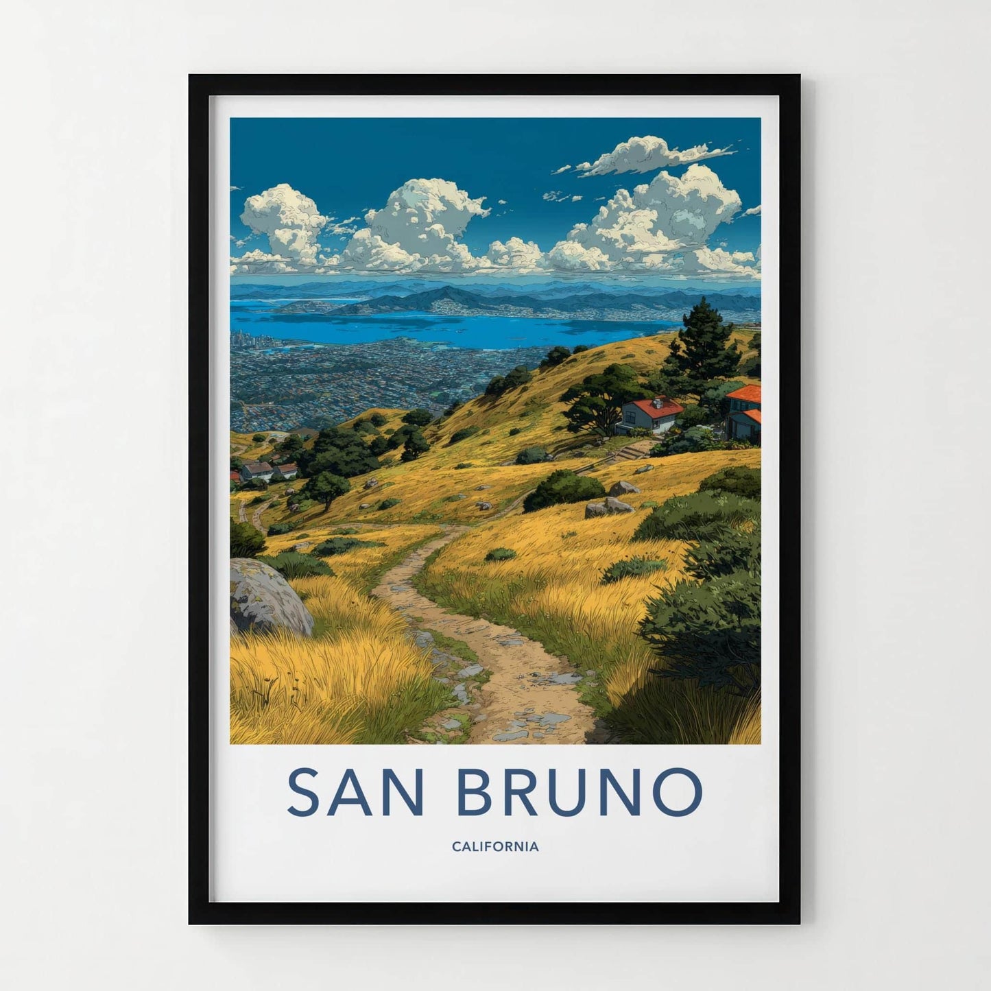 San Bruno Poster - California Travel Art - Golden Hills Bayview Home Decor