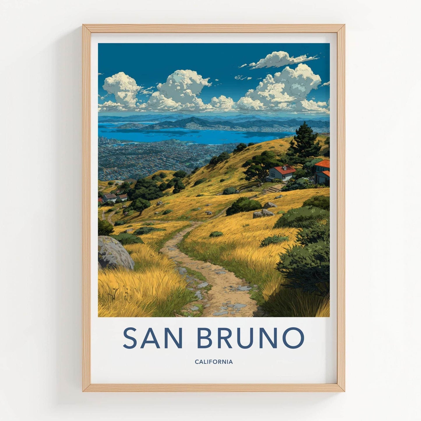 San Bruno Poster - California Travel Art - Golden Hills Bayview Home Decor