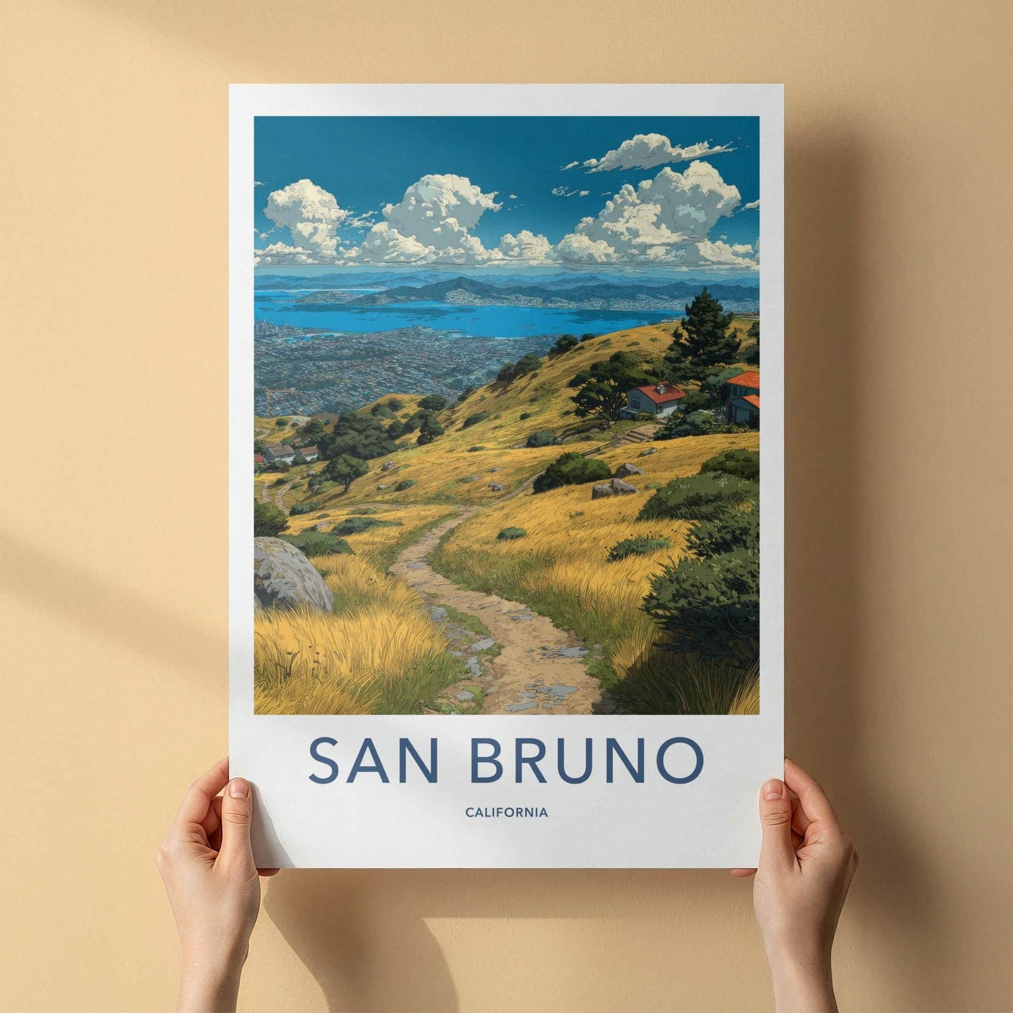 San Bruno Poster - California Travel Art - Golden Hills Bayview Home Decor