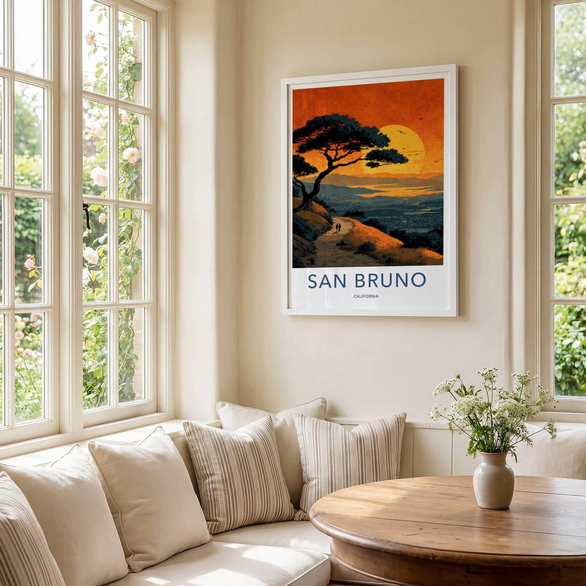 San Bruno Poster - California Travel Art - Sunset City View Home Decor