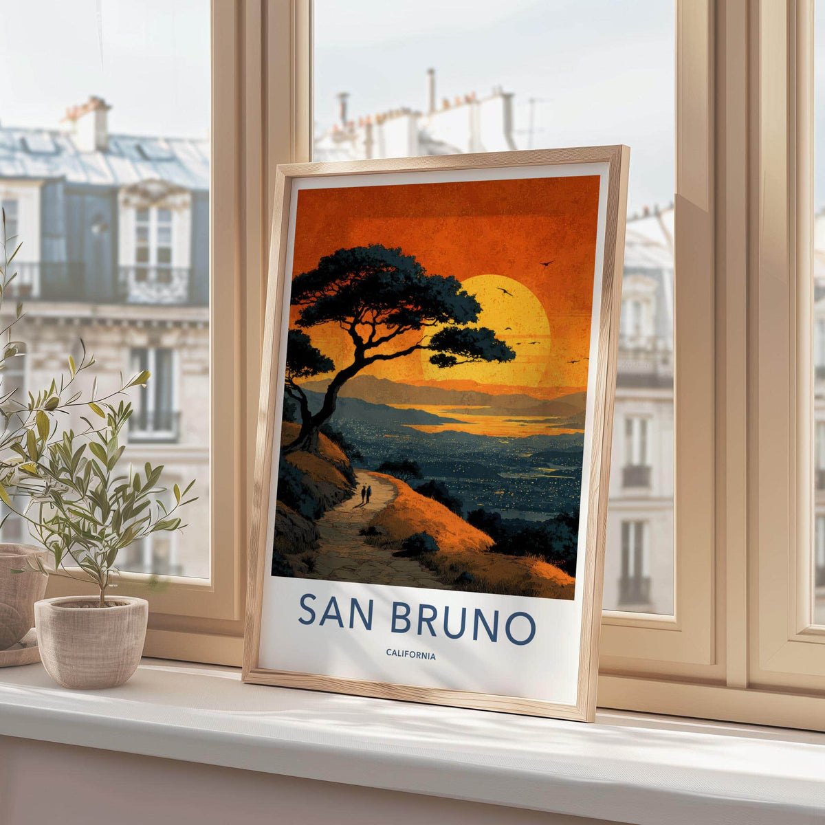 San Bruno Poster - California Travel Art - Sunset City View Home Decor
