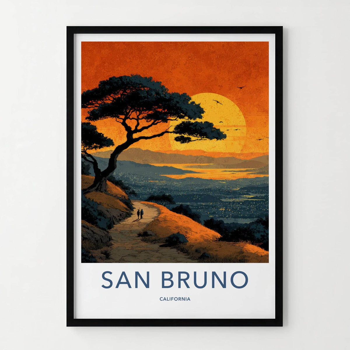 San Bruno Poster - California Travel Art - Sunset City View Home Decor