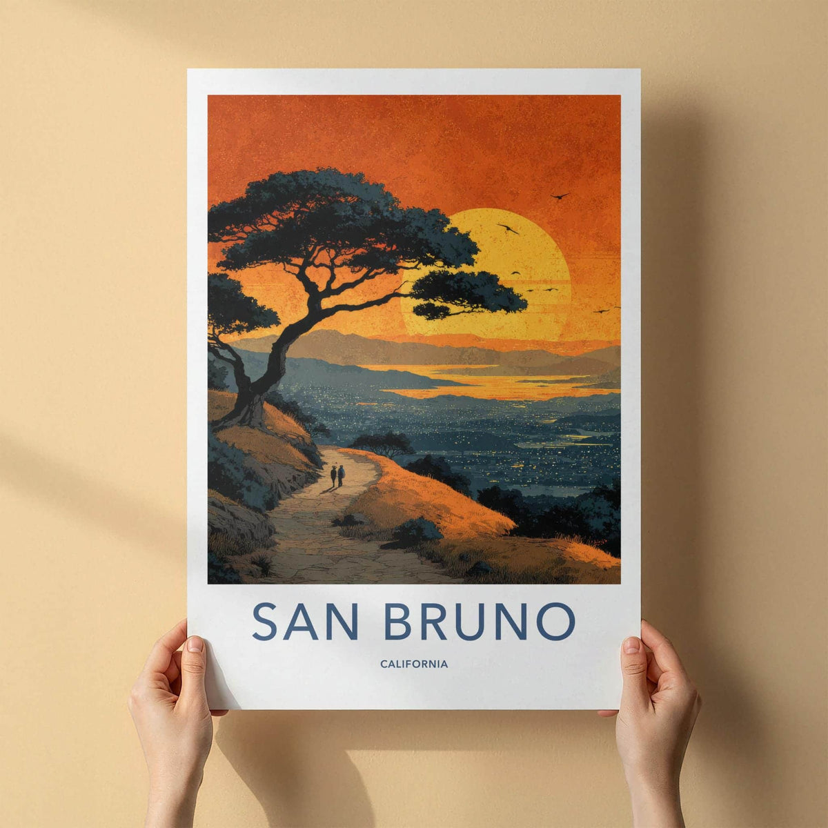 San Bruno Poster - California Travel Art - Sunset City View Home Decor