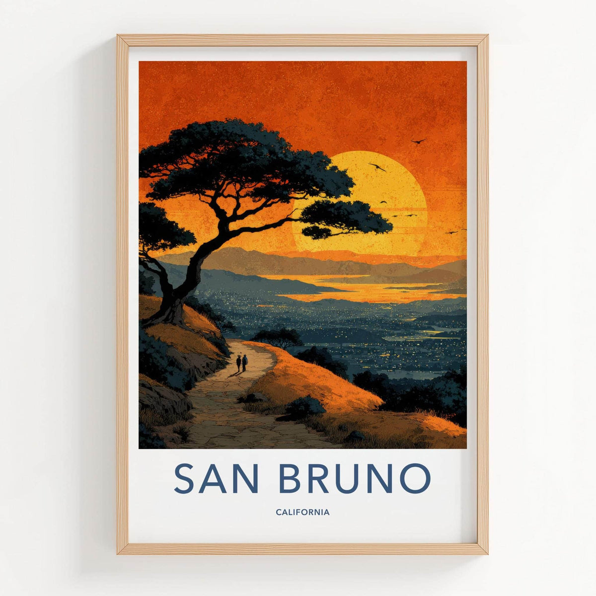 San Bruno Poster - California Travel Art - Sunset City View Home Decor