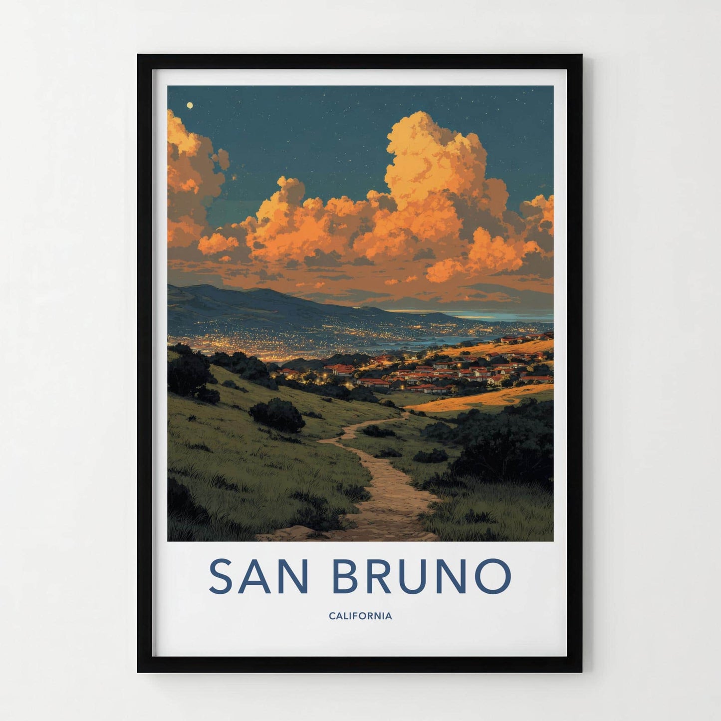 San Bruno Poster - California Wall Art - Path Golden Clouds Home Decor