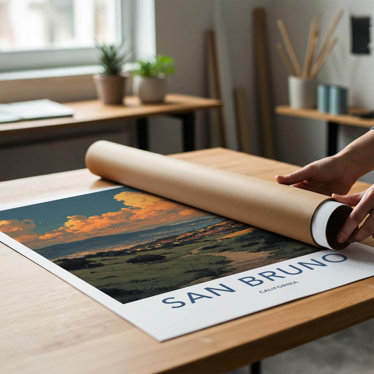 San Bruno Poster - California Wall Art - Path Golden Clouds Home Decor