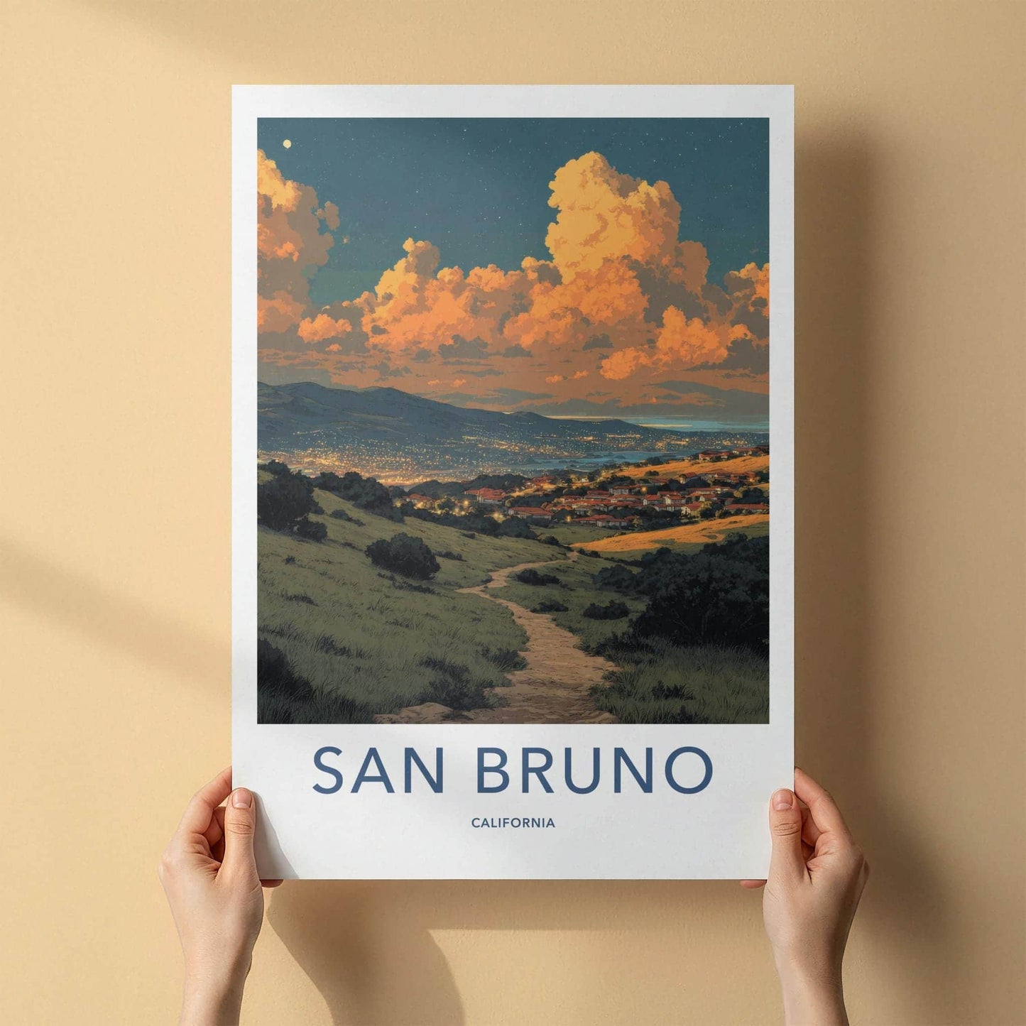 San Bruno Poster - California Wall Art - Path Golden Clouds Home Decor
