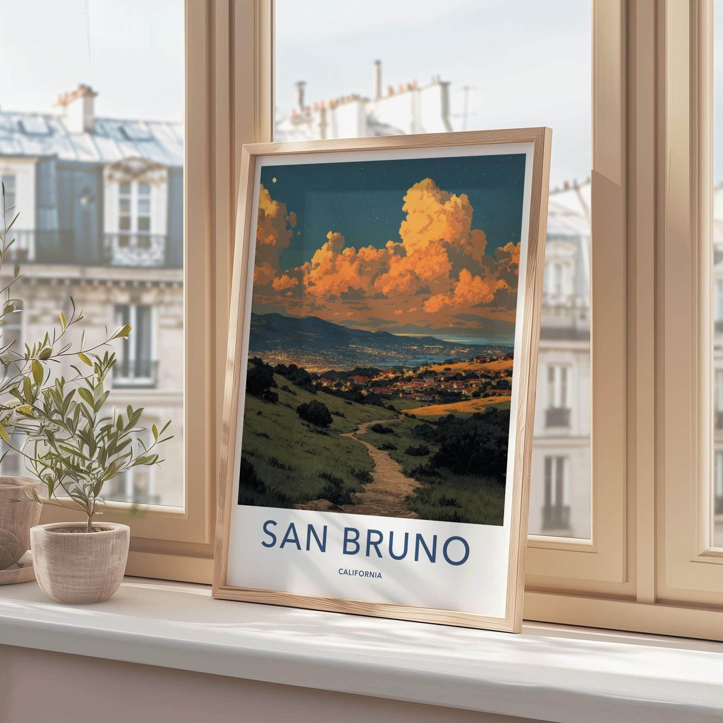 San Bruno Poster - California Wall Art - Path Golden Clouds Home Decor