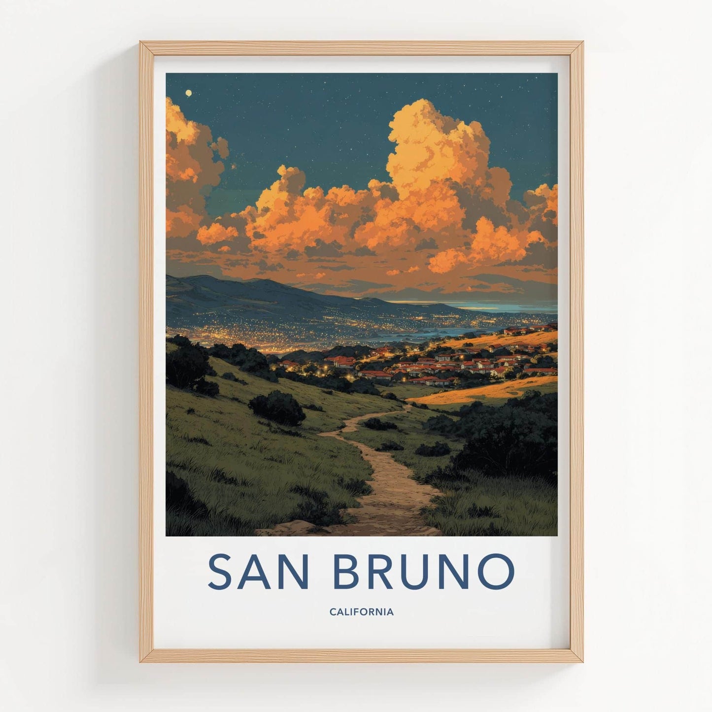 San Bruno Poster - California Wall Art - Path Golden Clouds Home Decor