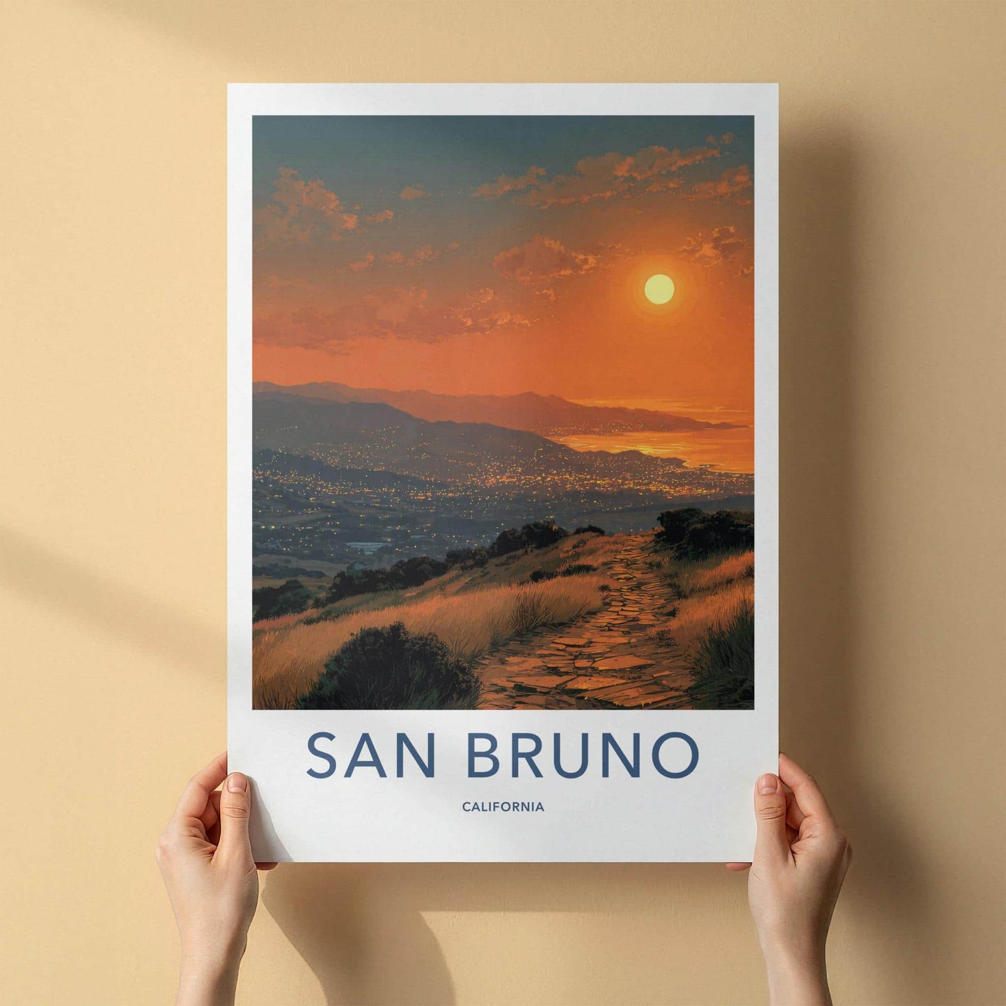 San Bruno Poster - California Wall Art - Pathway City Lights Home Decor