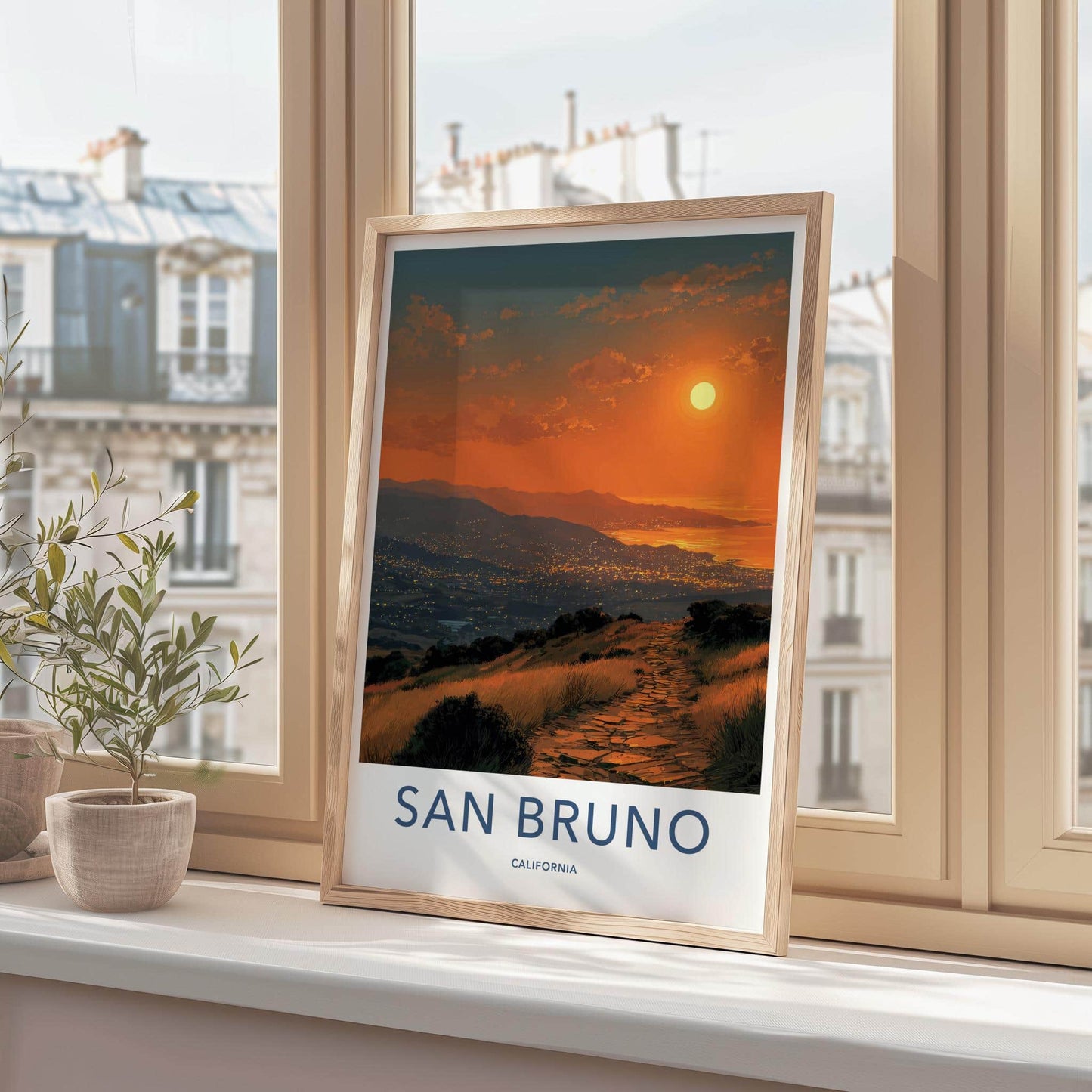 San Bruno Poster - California Wall Art - Pathway City Lights Home Decor