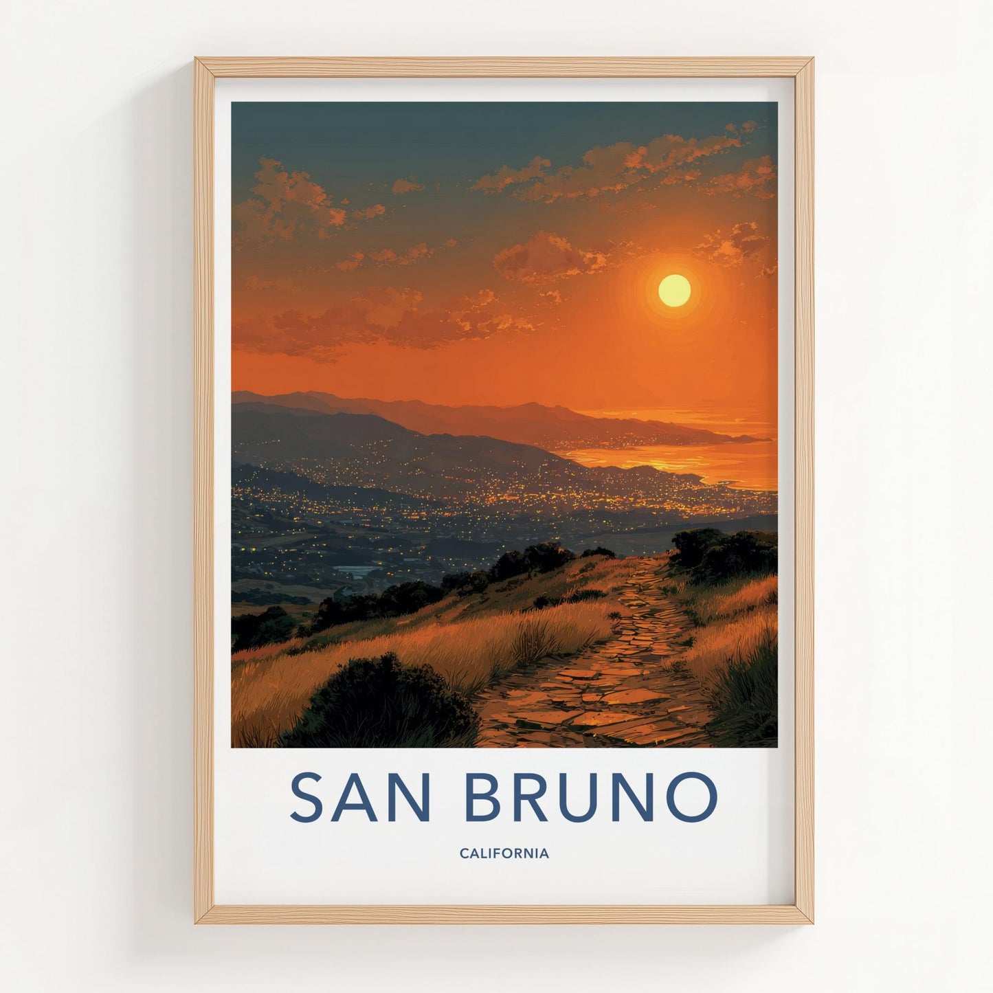 San Bruno Poster - California Wall Art - Pathway City Lights Home Decor