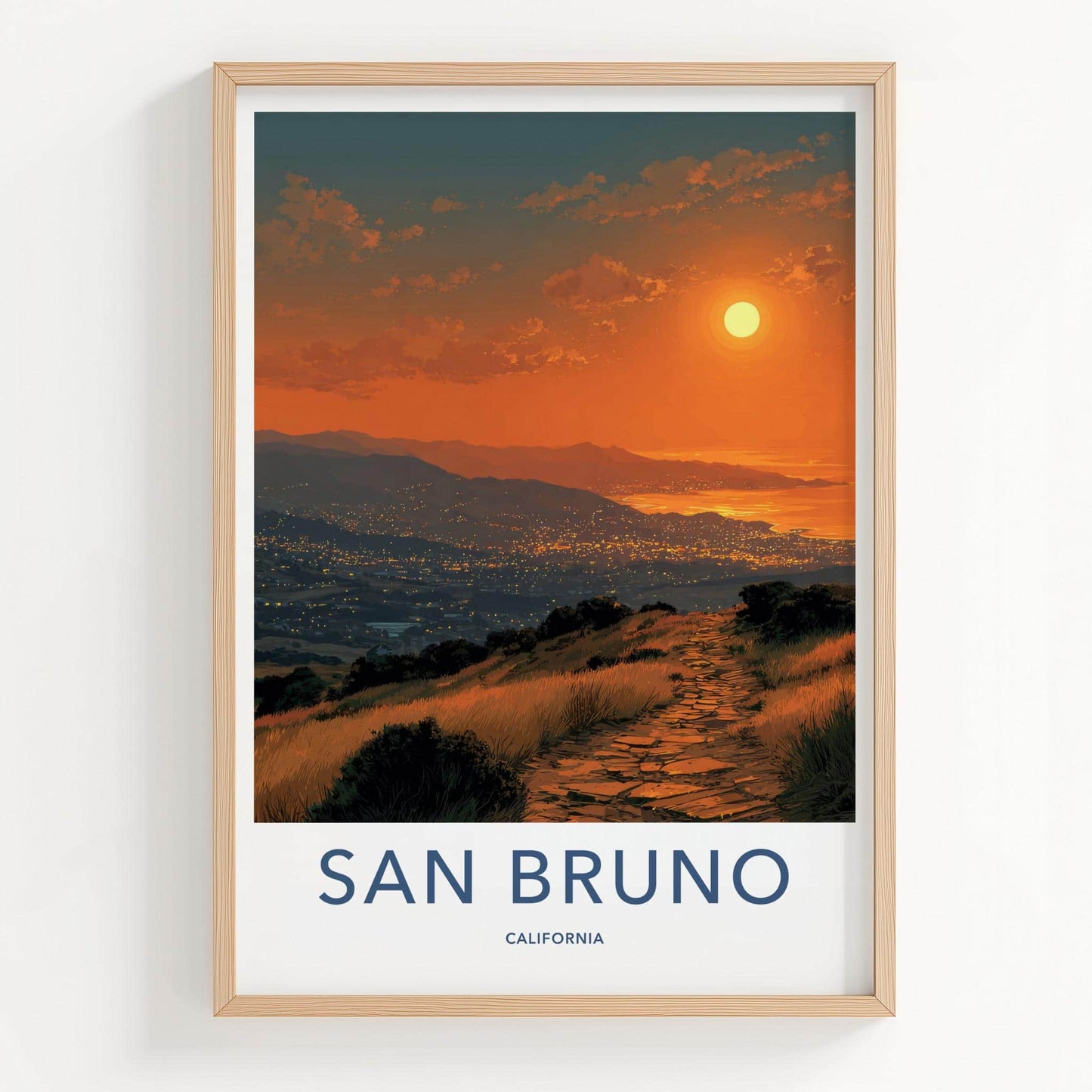 San Bruno Poster - California Wall Art - Pathway City Lights Home Decor