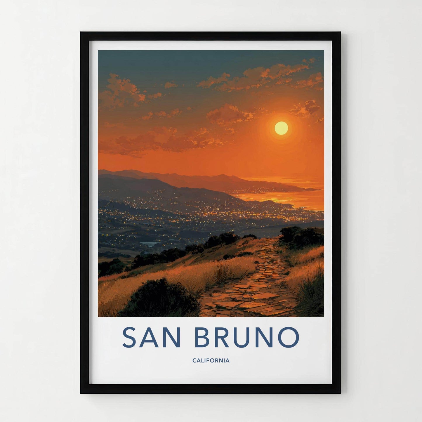 San Bruno Poster - California Wall Art - Pathway City Lights Home Decor