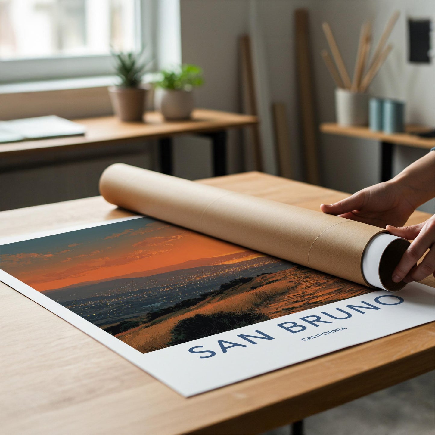 San Bruno Poster - California Wall Art - Pathway City Lights Home Decor